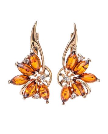 Amber Earrings In Gold-Plated Silver With Crystals The Lotus, image 