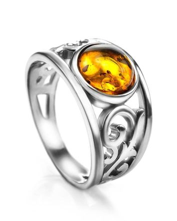 Cognac Amber Ring In Sterling Silver The Scheherazade, Ring Size: 11.5 / 21, image 