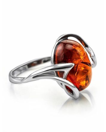 Sterling Silver Ring With Cognac Amber The Palermo, Ring Size: 12 / 21.5, image 