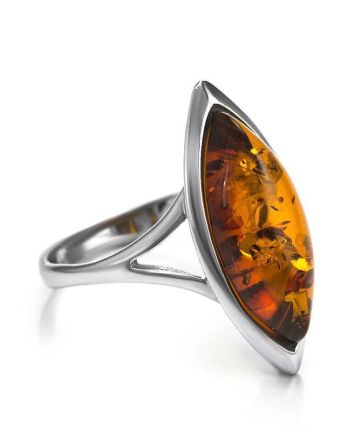 Sterling Silver Ring With Cognac Amber The Amaranth, Ring Size: 5.5 / 16, image 