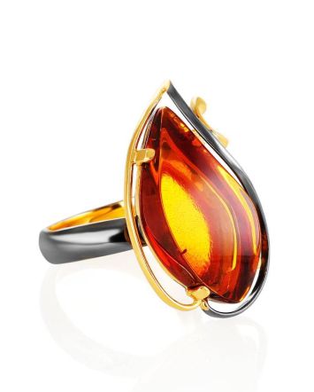 One Size Amber Ring In Gold-Plated Silver The Rialto, Ring Size: Adjustable, image 