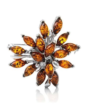 Floral Amber Brooch In Sterling Silver The Dahlia, image 