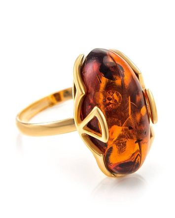 Gold-Plated Ring With Cognac Amber The Rendezvous, Ring Size: 6 / 16.5, image 