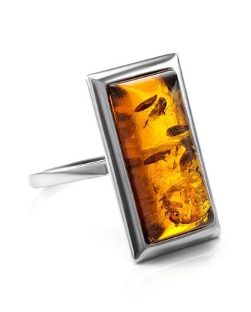 Bold Geometric Silver Ring With Cognac Amber The Chelsea, Ring Size: 13 / 22, image 