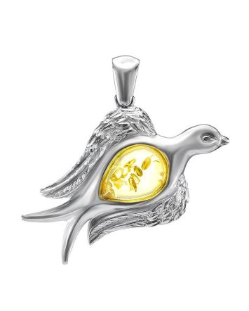 Silver Dove Pendant With Lemon Amber, image 