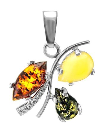 Sterling Silver Pendant With Multicolor Amber The Verbena, image 