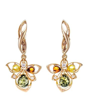 Drop Amber Earrings In Gold-Plated Silver With Crystals The Edelweiss, image 