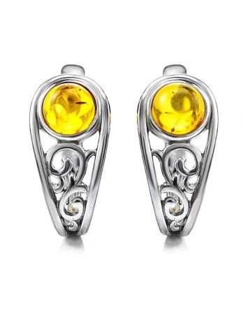 Cute Silver Earrings With Cognac Amber The Scheherazade, image 