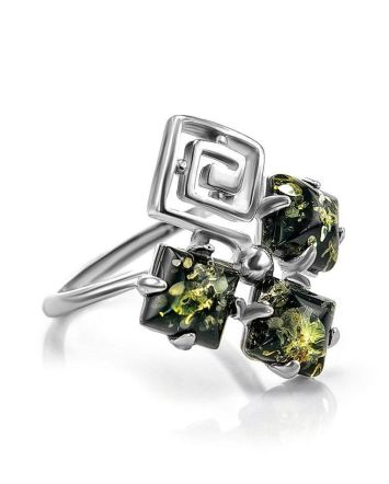 Green Amber Ring In Sterling Silver The Vernissage, Ring Size: 12 / 21.5, image 