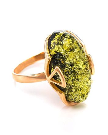 Green Amber Ring In Gold-Plated Silver The Rendezvous, Ring Size: 12 / 21.5, image 