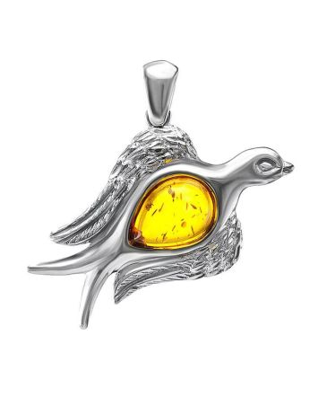 Silver Dove Pendant With Cognac Amber, image 