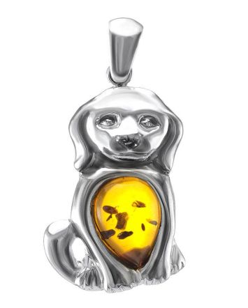 Silver Puppy Pendant With Cognac Amber, image 