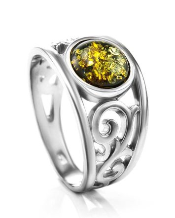 Amazing Silver Ring With Green Amber The Scheherazade, Ring Size: 11.5 / 21, image 