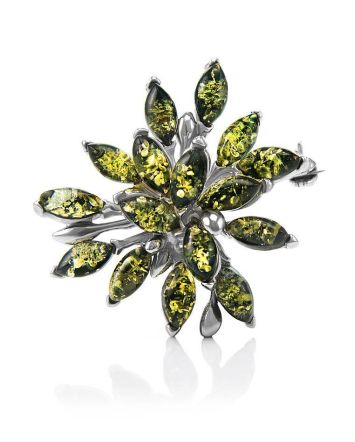 Green Amber Brooch In Sterling Silver The Dahlia, image 