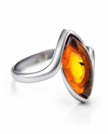 Sterling Silver Ring With Bright Cognac Amber The Amaranth, Ring Size: 5.5 / 16, image 