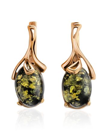 Gold-Plated Earrings With Green Amber The Crocus, image 