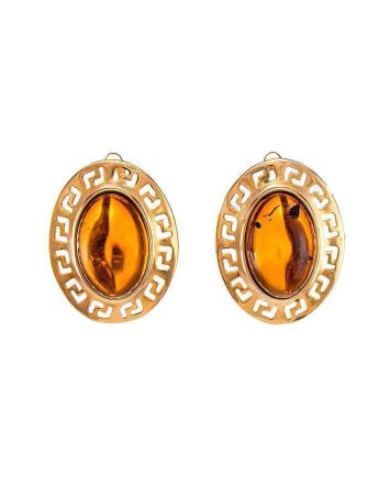 Cognac Amber Earrings In Gold The Ellas, image 