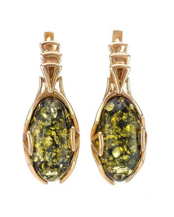 Gold-Plated Earrings With Green Amber The Rendezvous, image 