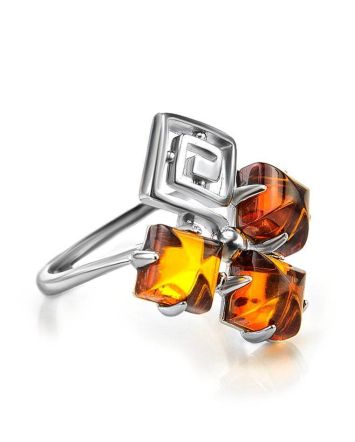 Cognac Amber Ring In Sterling Silver The Vernissage, Ring Size: 12 / 21.5, image 