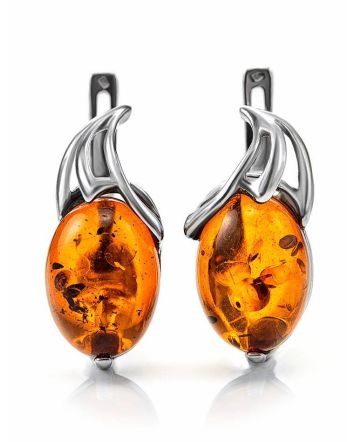 Cognac Amber Earrings In Sterling Silver The Palermo, image 