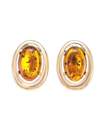 Classy Golden Earrings With Cognac Amber The Sonnet, image 