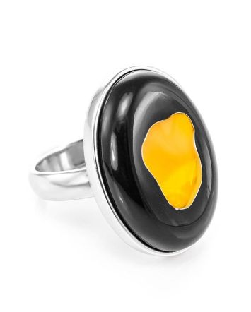 Adjustable Silver Ring With Honey Amber The Panther, Ring Size: Adjustable, image 