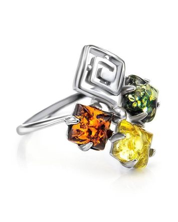 Multicolor Amber Ring In Sterling Silver The Vernissage, Ring Size: 12 / 21.5, image 