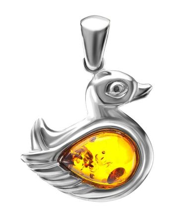 Silver Duck Pendant With Cognac Amber, image 