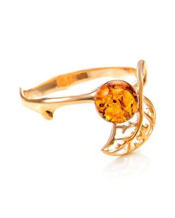 Gold-Plated Ring With Cognac Amber The Florina, Ring Size: 13 / 22, image 