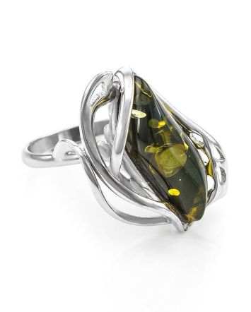 Bold Green Amber Ring In Sterling Silver The Illusion, Ring Size: 12 / 21.5, image 