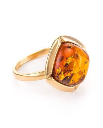 Gold-Plated Silver Ring With Cognac Amber The Zephyr​, Ring Size: 12 / 21.5, image 