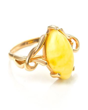 Bold Gold-Plated Ring With Honey Amber The Constance, Ring Size: 12 / 21.5, image 