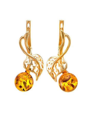 Gold-Plated Earrings With Cognac Amber The Florina, image 