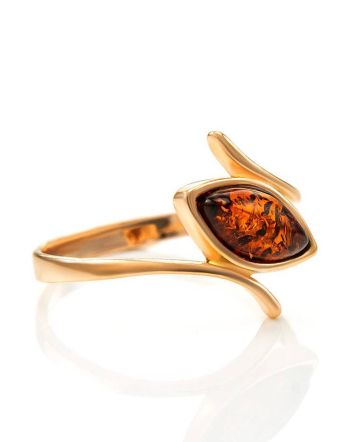 Elegant Amber Ring In Gold-Plated Silver The Adagio, Ring Size: 8.5 / 18.5, image 