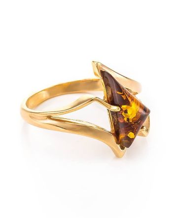 Cognac Amber Ring In Gold-Plated Silver The Vesta, Ring Size: 11 / 20.5, image 