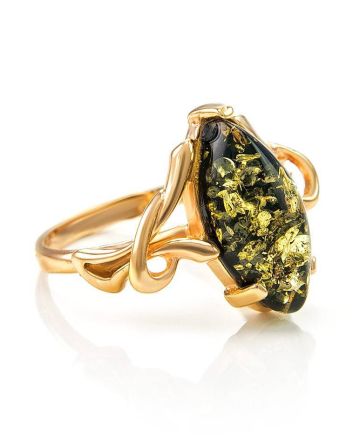 Bold Gold-Plated Ring With Green Amber The Constance, Ring Size: 12 / 21.5, image 