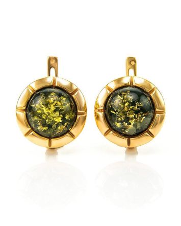 Gold-Plated Silver Earrings With Green Amber The Zephyr, image 