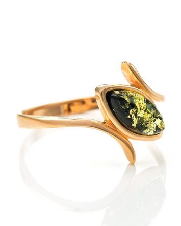Delicate Gold-Plated Ring With Green Amber The Adagio, Ring Size: 9.5 / 19.5, image 