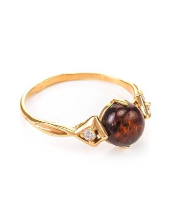 Cherry Amber Ring In Gold-Plated Silver With Crystals The Sambia, Ring Size: 9.5 / 19.5, image 
