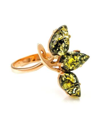 Green Amber Ring In Gold-Plated Silver The Dandelion, Ring Size: 12 / 21.5, image 