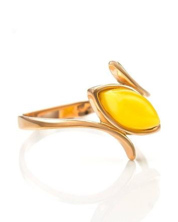 Refined Gold-Plated Ring With Honey Amber The Adagio, Ring Size: 6 / 16.5, image 