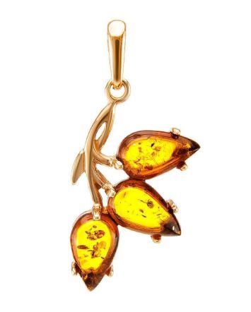 Adorable Gold Plated Pendant With Cognac Amber The Dandelion, image 