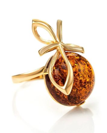 Adorable Gold-Plated Ring With Cognac Amber The Paradise, Ring Size: 12 / 21.5, image 