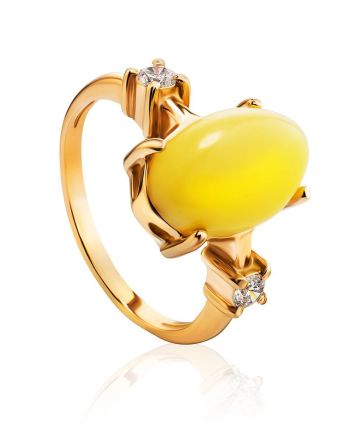 Honey Amber Ring In Gold-Plated Silver With Crystals The Nostalgia, Ring Size: 12 / 21.5, image 