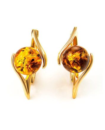 Gold-Plated Earrings With Cognac Amber The Aldebaran, image 