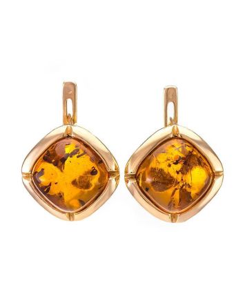 Gold-Plated Silver Earrings With Cognac Amber The Zephyr, image 