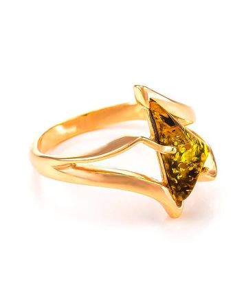 Gold-Plated Ring With Green Amber The Vesta, Ring Size: 12 / 21.5, image 