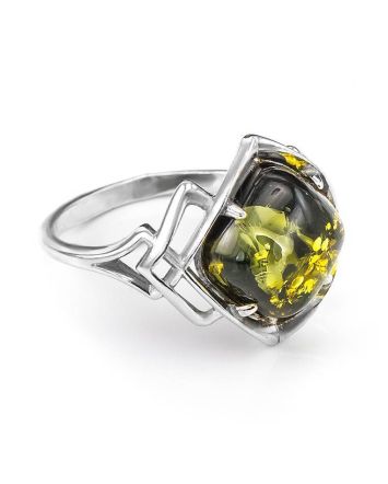 Bold Silver Ring With Green Amber The Astoria, Ring Size: 12 / 21.5, image 