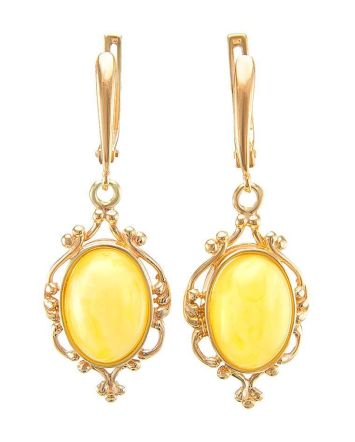 Gold-Plated Dangle Earrings With Butterscotch Amber The Carmen, image 