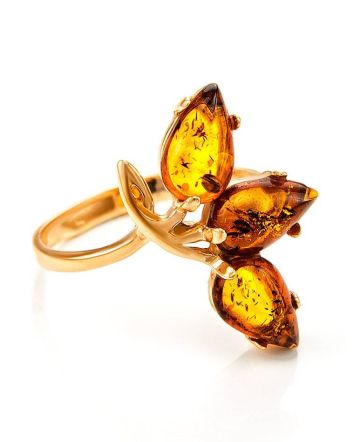 Gold-Plated Ring With Cognac Amber The Dandelion, Ring Size: 11.5 / 21, image 